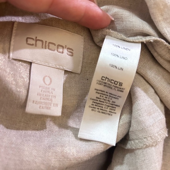 Chico's FOILED LINEN JACKET
Beige Gold Shimmer
100% Linen 3/4
Sleeve Full Zip - Picture 9 of 9